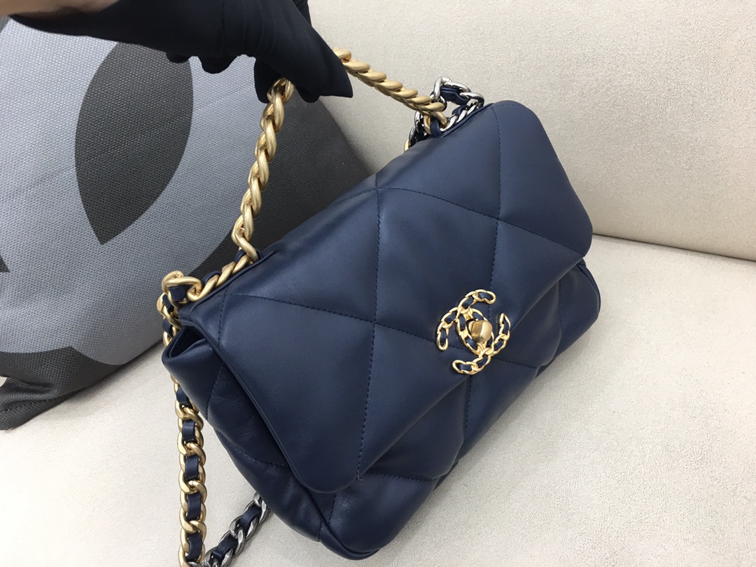 Lambskin 19 Handbag Flap Bag AS1160 Dark Blue